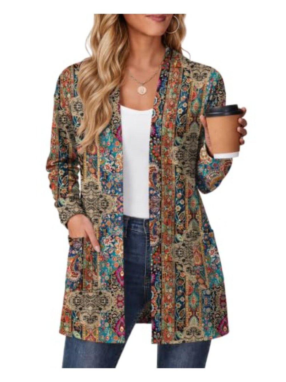 Lightweight Open Front Long Sleeve Cardigan with Pockets